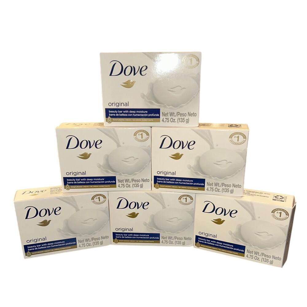 Dove Original Bar Soap Beauty Bar With 1/4 Moisturizing Cream 4.75 Oz NEW x 6